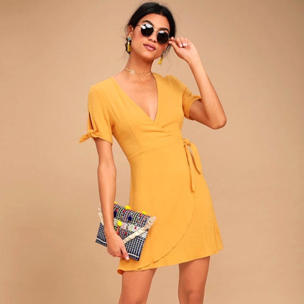 Lulus My Philosophy Golden Yellow Wrap Dress/Small